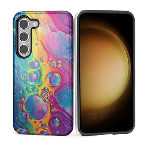 ZHEGAILIAN Case for Samsung Galaxy S23,Shockproof Hard Shell + Soft Silicone 2 in 1 Hybrid,Shockproof Bumper Drop Protective - Colorful Neon Bubbles