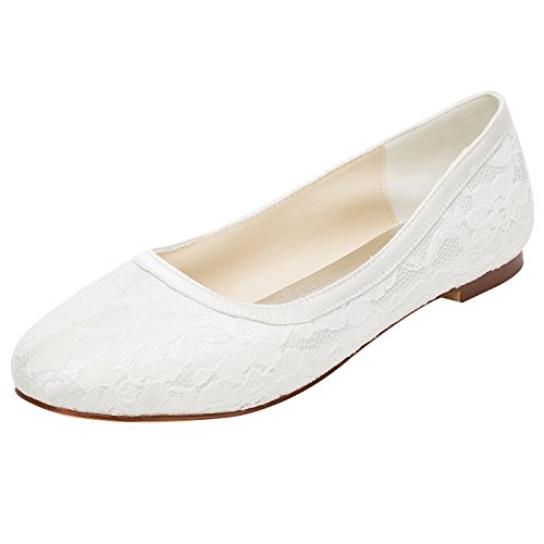 Emily Bridal Women's Silk Like Satin Flat Heel Closed Toe Flats Flower