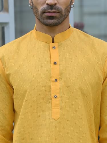 Image of KRAFT INDIA Men's Cotton Kurta Pyjama Set | Woven Design Traditional Ethnic Wear | Festive, Wedding & Casual Outfit | Comfortable & Breathable Fabric