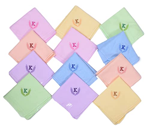 Image of ANTONIA Personalized Cotton Women's Handkerchiefs with Embroidered Initials, Assorted Colours (33 cm x 33 cm)