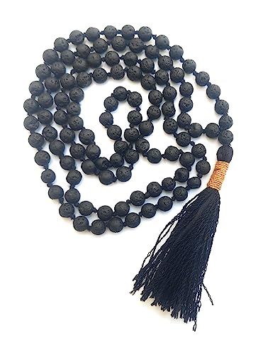 Image of Apnisanskriti Premium Lava Stone Mala for Men and Women (6mm, AAA Quality, Lab Certified, 108+1) - Natural Stone Beads Mala - Pack of 1