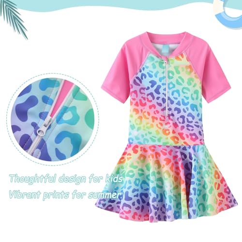 Image of Girls One Piece Swimsuits Short Sleeve Swim Dress for Girls Hawaiian Skirted Bathing Suit Summer Swimwear 3-16 Years
