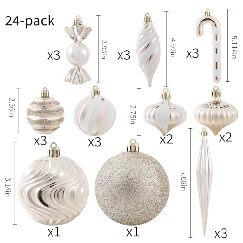Boules de Noël champagne incassables lot de 24 suspensions à suspendre facilement - 3