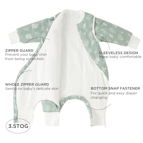 Image of Duomiaomiao 3.5 TOG Toddler Sleep Bag 2-3T 100% Cotton Winter Side Open Zipper Baby Sleep Sack with Feet, Warm Toddler Wearable Blanket
