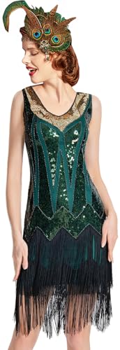 Image of Women Flapper Dresses 1920s V Neck Beaded Fringed Great Gatsby Club & Night Out Dresses