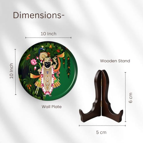 Image of Ritualistic Shreenathji Nathdwara Van Leela | Single Wall Plate with Handcrafted Wooden Stand | 10 inch