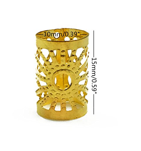 Miniatura 3 de 50 piezas de aluminio ahuecan hacia fuera rastas cuentas metal anillo de pelo decoración trenzado joyería de pelo (dorado)