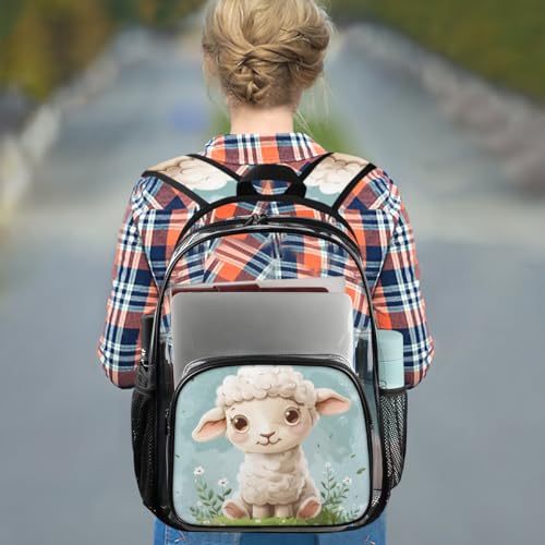 Meadow Flower Alpaca Cartoon Clear Backpack Stadium Approved PVC Backpacks for Adults Heavy Duty Clear Bag for Work Security Travel College3