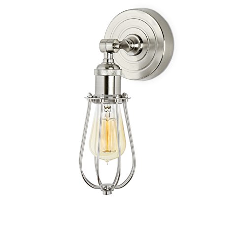 Exclusive Discount 60% Price Satin Nickel Cage Wall Sconce Lamp with 1 Edison Style Bulb, Rain Drop Clifton Collection, ETL Listed