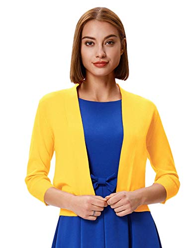 Grace Karin Women's Open Front Cropped Cardigan Sweaters Lightweight 3/4 Sleeve Shrugs Bolero Cardigan Small Yellow #TOP1