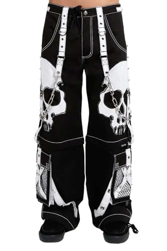 Men Gothic Scare Darkstreet Pants White Skull Trouser Punk Rock Dark Pant