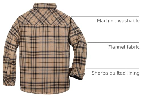Image of COEVALS CLUB Men's Flannel Shacket Casual Button Snap Sherpa Quilted Lined Premium Jacket Shirts