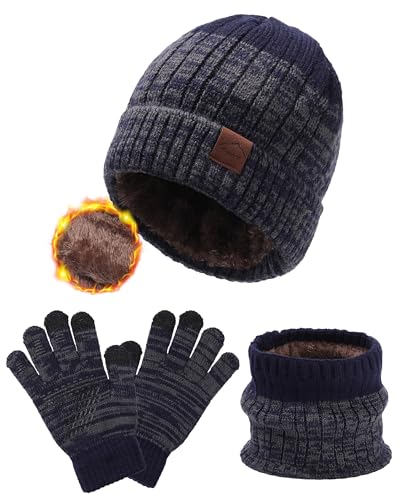 WELROG Gorro de invierno para niños, bufanda, guantes para niños y niñas, gorro de invierno, conjunto de bufanda para niños de 4 a 15 años, gorro de punto