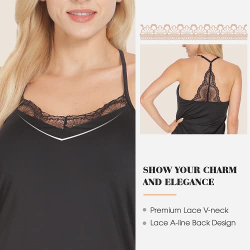 Image of MANCYFIT Women's Full Slips Lace V-neck Adjustable Strap Sleepwear Dress