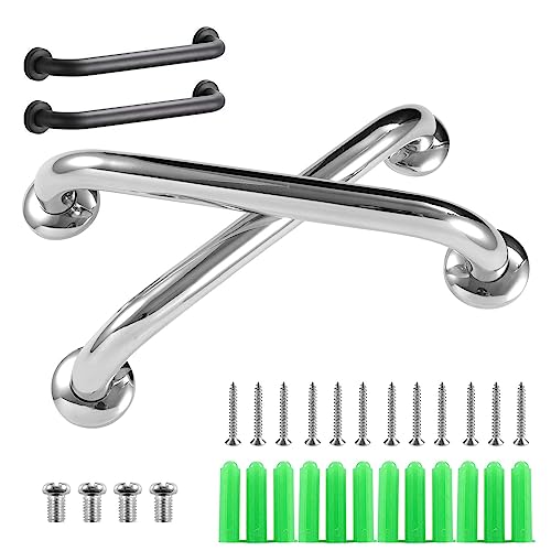 Holdfiturn 2 Pcs Stainless Steel Grab Rail Hand Grip Non-Slip Bath Grab Towel Rail Safety Wall Mounted Support Handle Handrail for Bar Bathtub Toilet Shower (Silver)
