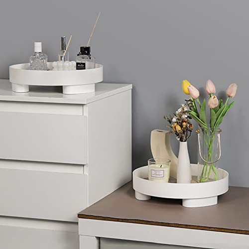 Round Vanity Tray 2 Pack, White Decorative Tray For Bathroom Dresser Counter Countertop,Dispenser Plate Serving Trays Pedestal Tray For Perfume,Cosmetics,Jewelry,Makeup,Skincare Organizer (11.6" & 9") #TOP6
