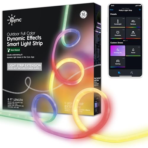 Image of GE CYNC Dynamic Effects Smart LED Light Strip Extension, Outdoor Color Changing Waterproof Lights, Patio Lights and Decor, Works with Amazon Alexa and Google, 8 ft Extension ONLY