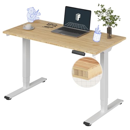 Image of FlexiSpot E6 Bamboo 3-Stage Dual Motor Electric Standing Desk 48 x 24 Sit Stand Up Desk, Holds 220 lbs, Adjustable Height w / Memory Presets, Solid Bamboo Desktop & White Frame, Ships in 2 Boxes