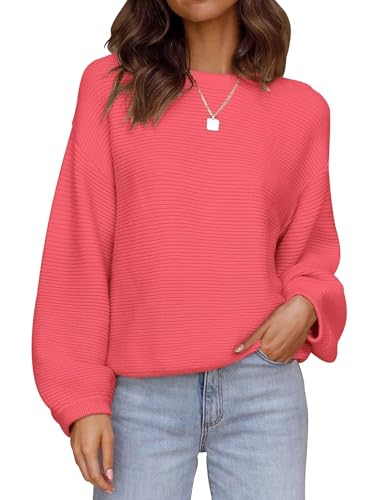 Image of ZESICA Women's Crew Neck Long Lantern Sleeve Fall 2026 Casual Loose Ribbed Knit Solid Soft Pullover Sweater Tops