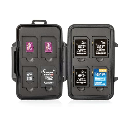 Integral Estuche para tarjetas de memoria de 16 ranuras: organizador SDXC/SDHC para 8 tarjetas SD y 8 Micro SD, caja antiestática a prueba de golpes, con sellado a prueba de polvo, portátil y duradera