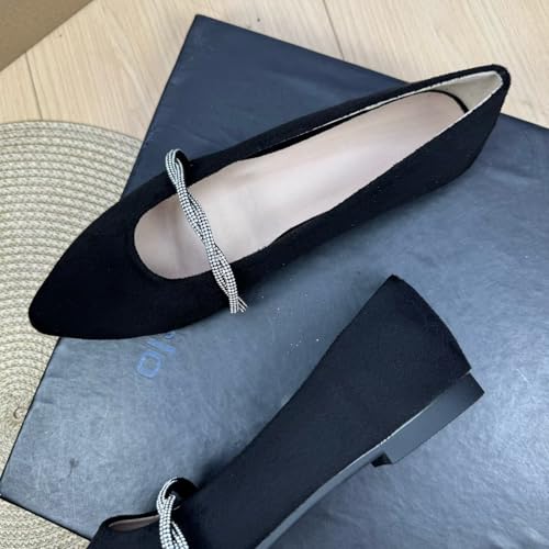 Stunner Women's Ballet Flats Fashion Pointed Toe Rhinestone Chain Flats Comfortable Mary Jane Dress Shoes4