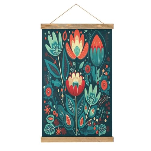 Pintura de pergamino de flores azules FekiLoot, decoración vintage