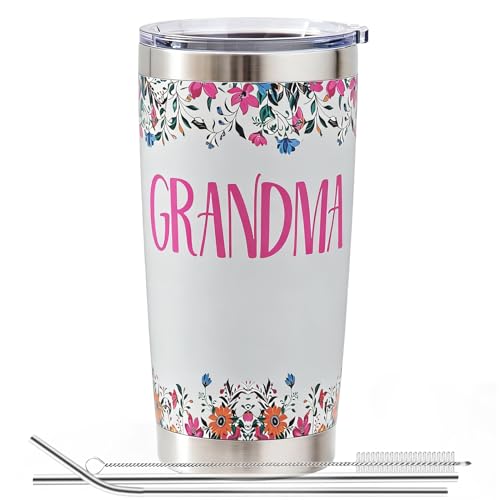 EchoMaven Mothers Day Gifts for Grandma Tumbler Cup 20oz - Grandma Gifts from Grandkids Floral & Pink Full Wrap Design Grandmother Tumbler