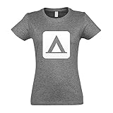 Kiwistar - T-Shirt tailliert - Damen - Graumeliert - Zelten Camping Piktogramme - mit Motiv Bedruckt - Funshirt Design - Sport - Freizeit - Damen - XL