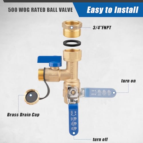 Janhemei 3/4" IPS Tankless Water Heater Valve Kit, Pressure Relief Valve