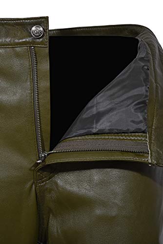 New Men's Olive Green Real Genuine Lambskin Leather Motorcycle Biker Jeans Trouser 5014