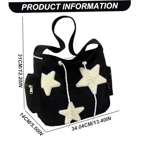 Star Bag, Large Capacity Corduroy Drawstring Star Purse, Aesthetic Cute Tote Bag for School Travel Work4