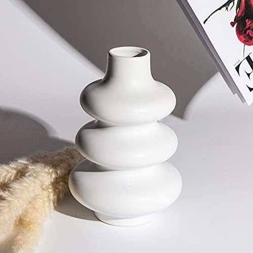 Maygone White Ceramic Tiered Vase Art Modern Minimalism Wavy Lines Flower Vase Pot For Home Living Room Decoration