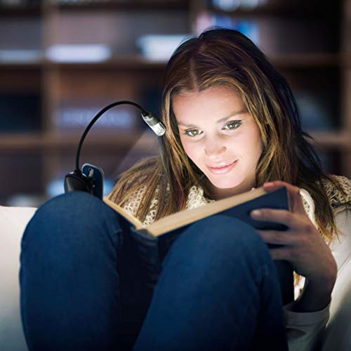 Varta 5 mm LED Book Light incl. 2 pilas de botón CR2032. lámpara de lectura, luz para leer, lámpara para libros, luminaria de trabajo, luminaria con pinza, luminaria de mesa para Kindle, libros, atriles, teclados - Cuello flexible
