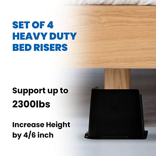 Suifect 4 In Bed Risers Furniture Risers Heavy Duty - Set Of 4 Bed Lift Risers, Support Up To 2300 Lbs Bed Risers, Perfect For Bed, Chair, Couch, Sofa, Table, Black #TOP2