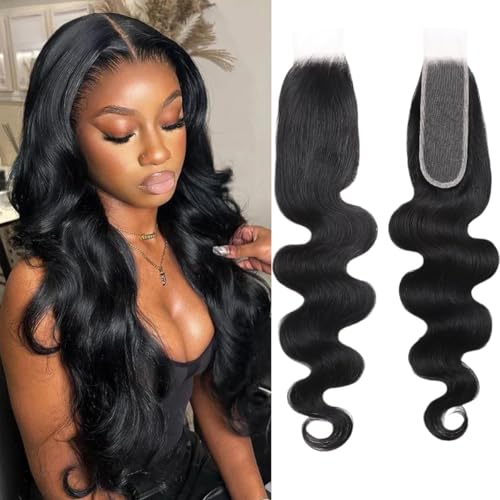 2x6 HD Lace Closure Human Hair Body Wave 10 Inch 2 by 6 HD Lace Closure Human Hair Brazilian Virgin Human Hair Pre Plucked with Baby Hair Natural Black