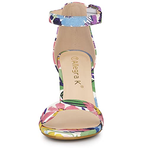 Image of Allegra K Women's Floral Print Open Toe Block High Heels Summer Sandals