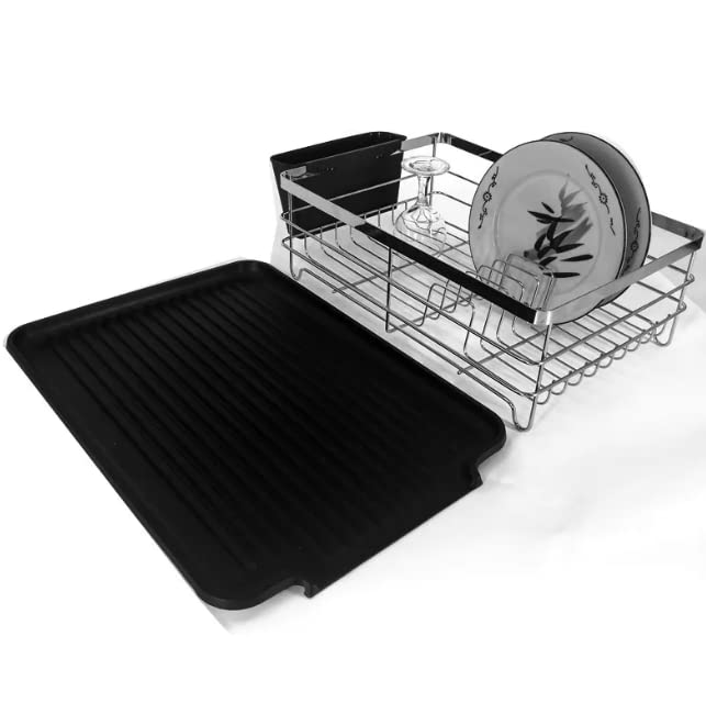 Image of ROSESKY Stainless Steel Rack for Dish Drainer,Cutlery Utensil, Fruits and Vegetable Drying Drain Stand Size(41L x 30W x 18H cm) (Black)