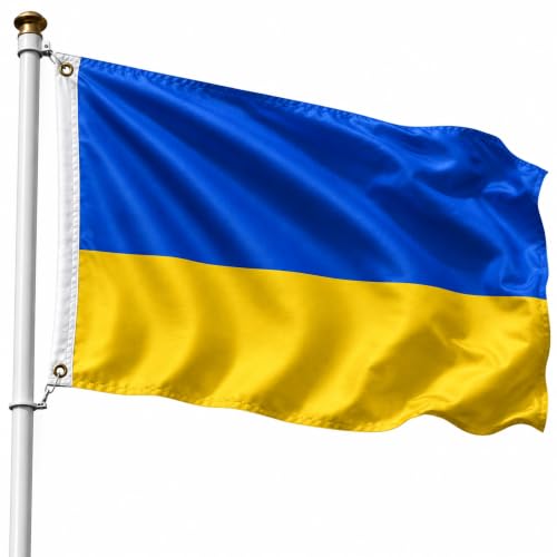 Bandera Ucrania 90x150cm, Bandera Ucraniana con 2 Ojales de Latón, Ukraine flag, Bandera Copa del Mundo, Bandera de País para exterior, Material Poliéster, Resistente al viento y lluvia