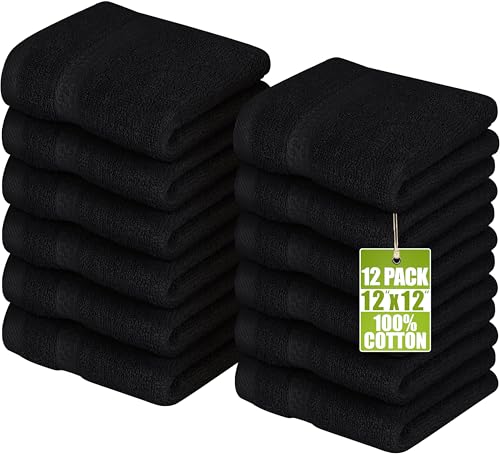 Utopia Towels - Set di 12 Asciugamani Per il Viso Premium, Perfetti Per l'uso in Palestra, Nella Spa, Nel Bidet, a Mano 30 x 30 cm, 100% Cotone (Nero)
