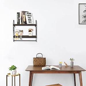 2 Tier Metal Industrial Bathroom Shelves with Towel Bar Floating Storage Organizer Shelves Rustic Wall Mounted Shelves Over Toilet Towel Rack for Bathroom Bedroom Kitchen