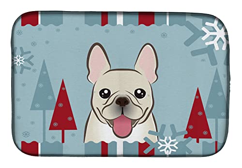 Caroline's Treasures BB1734DDM Winter Holiday French Bulldog Dish Drying Mat Absorbent Dish Drying Mat Pad for Kitchen Counter Dish Drainer Mat for Countertop, 14 x 21", Multicolor