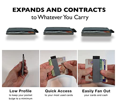 Image of Modern Carry Quick Draw Minimalist Wallet for Men & Women, Elastic Band Minimal Credit Card Holder with Leather Tab, Card Grabber for Long Nails, Money Clip Alternative (Black) (Gray)