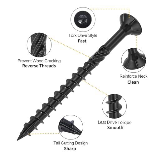 deck screws 4 inchheavy duty exterior wood screwstorx drive head deck screw black rust resistant epoxy coatedlong outdoor decking screws with star bitfor fencetimber 43pcs