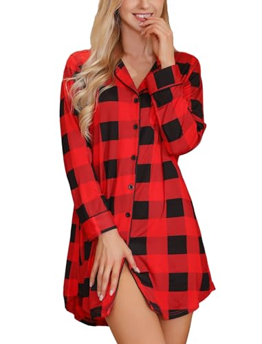 Image of Pjmlifecoco Nightgown for Women Button Down Sleepshirt Short /Long Sleeve Nightdress Soft Modal Sleepwear S-XXL