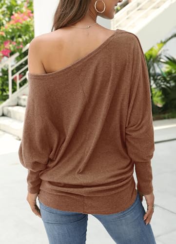 Image of Aifer Women's Off The Shoulder Tops Sexy Long Sleeve Shirts Oversized Fashion Casual Batwing Sweaters Pullover Tunic Tops