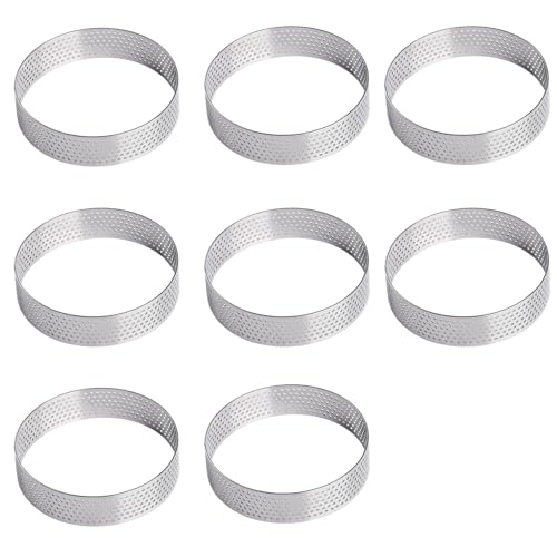 8 Piezas Aros de Postre, 8 cm Moldes Perforados Tartaletas, Moldes para Tartaletas, Aros para Tartas en Acero Inoxidable, Aro para Tarta Crumpet Pasteles Repostería Magdalenas Pizzas Muffins