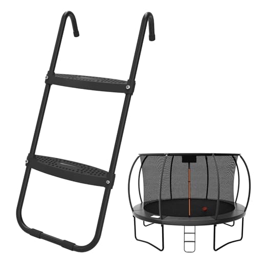 Jumpfly Trampoline Ladder, 2 Steps Trampoline Steps with Wide Skid-Proof Universal Trampoline Ladder Accessories - Black