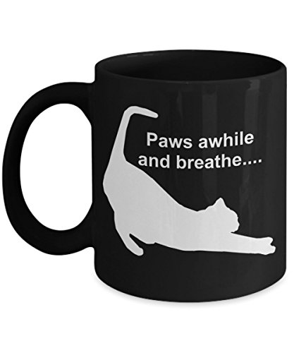 Get Special Price Cat Themed Inspirational Pun Gifts Pause Awhile - Black Ceramic Coffee Tea Mug 11 oz