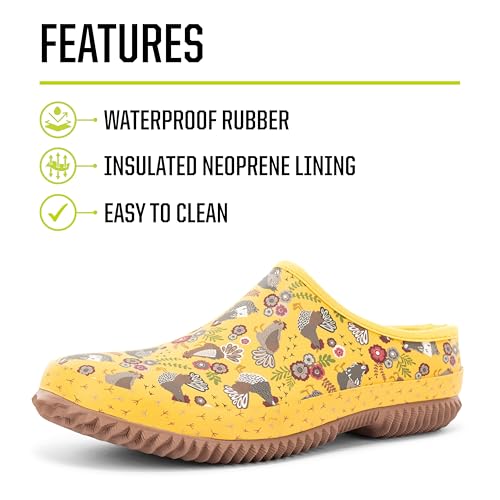 Image of Western Chief Women's Neoprene Waterproof Insulated Rubber Garden Clogs | Ladies footwear with warm lining, removable EVA comfort insole, and easy rinse self-cleaning outsole for wet weather chores