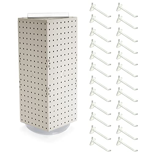 Azar Displays 703385-WHT-4W24, Four-Sided Revolving 8"W x 20"H Pegboard Counter Display w/ 24 Hooks- 4” Length, White